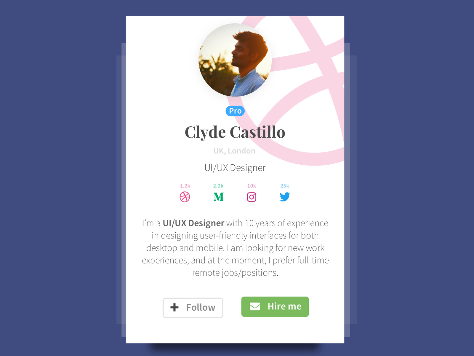 Dribbble profile card by Shahnawaz Ahangar on Dribbble image.