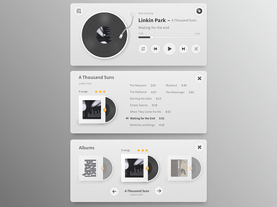Minimalistic Music player widget design metallic minimalism music music app music player record cover record player simple sketch user interface ux ui web web design widget