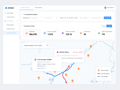 Toll vehicle routing page. design ui ux