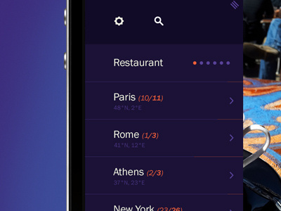 PicPlace menu filter menu orange purple simple ui