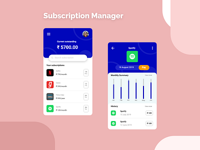 Subscription Manager UI Screens design mobile design mobile ui ui ui design ux