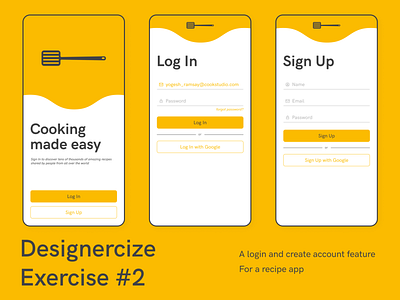 Recepie app : Log In and Sign Up app app design design flat minimal mobile mobile app mobile ui product ui uidesign uiux ux uxdesign