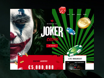 Joker Casino - Mocktober 2019 black casino color design desktop gambling game graphic design halloween joker jokermovie mocktober mocktober2019 mockup movie play poker red ui visual