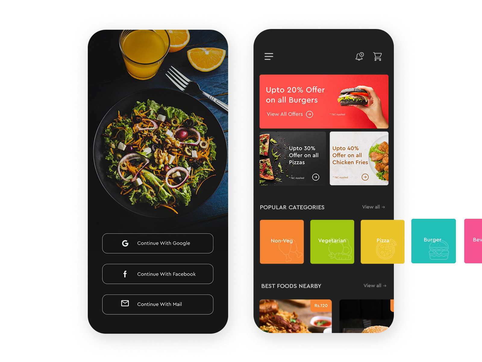 Food Delivery app Dark Theme Interface by Naveen M on Dribbble