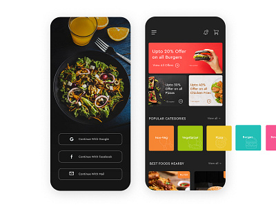 Food Delivery app Dark Theme Interface app design illustrator minimal minimal logo design typography ui ux web website websites