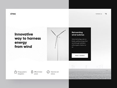 Exploration / Daily UI black concept daily ui dailyui energy landing page minimalism minimalistic monochrome ui white wind wind turbine