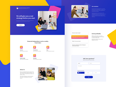 Concept for financial advisory firm about advantages clean form icons interface landing minimal questions ui ux vector web design website design