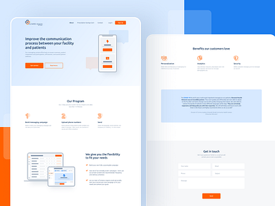 Homepage design advantages banner ads chat bot design devices mockup get in touch hero image homepage design illustraion interface ipad pro iphone x landing page laptop light colors list view macbook ui ux vector icons webdesign