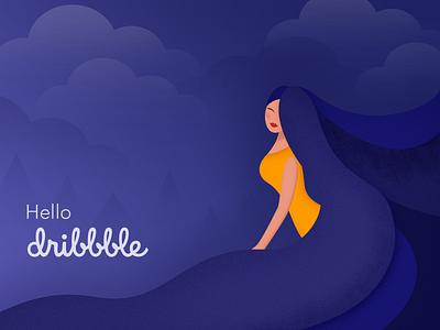 Hello Dribbble art character design girl illustration sky texture vector