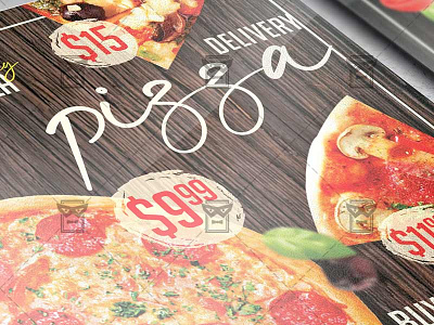 Delivery Pizza Template - Flyer PSD + Instagram Ready Size together at home