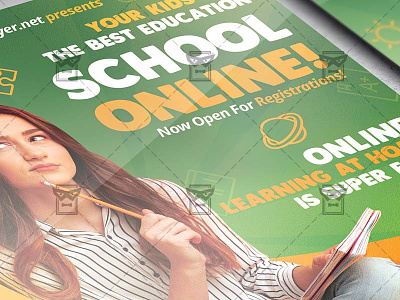 Online School - Flyer PSD Template virtual lessong virtual lessong