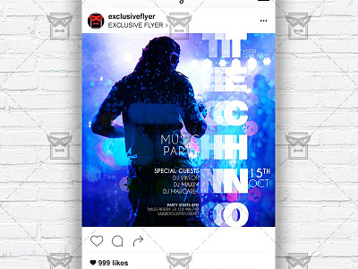 Techno Party - Instagram Post and Stories PSD Template flyer psd flyer techno techno techno club party techno flyer techno flyer design techno music techno night techno party