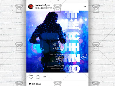 Techno Party - Instagram Post and Stories PSD Template