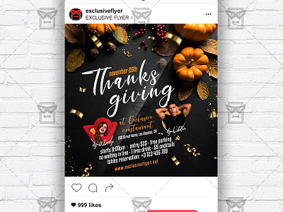 Happy Thanksgiving - Instagram Post and Stories PSD Template