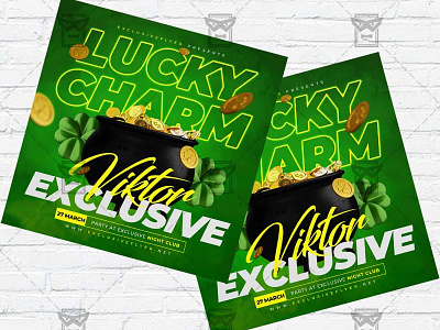 Lucky Charm - Flyer PSD Template green party flyer greenout night lucky chamrock lucky charm flyer neon saint patrick day patrick flyer design saint paddy day celebration saint patricks day flyer shamrock flyer psd shamrock party flyer
