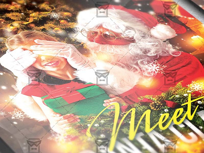 Meet Santa - Seasonal A5 Flyer Template dinner with santa happy christmas meet santa merry christmas santa claus snow flakes winter xmas