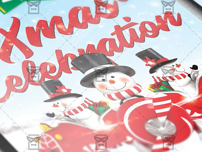 Xmas Celebration 2018 - Seasonal A5 Flyer Template christmas christmas eve christmas toy christmas tree green branch snow snowman winter xmas xmas celebration