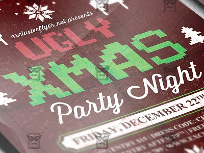 Ugly Xmas - Seasonal A5 Flyer Template christmas christmas tree gift boxes santa clause snow ugly sweaters winter winter season opening