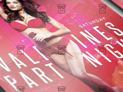 Valentines Party Night - Seasonal A5 Flyer Template heart leather heart love night passion red hearts romantic saint valentines day valentine party