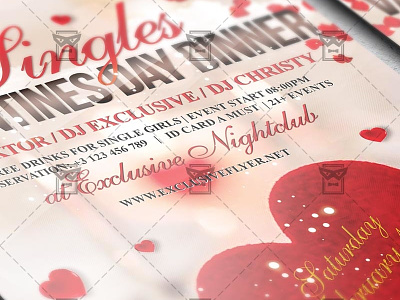 Singles Valentines Day Dinner - Seasonal A5 Flyer Template heart love night passion red hearts romantic saint valentines day singles dinner singles valentines party traffic lights party valentine party