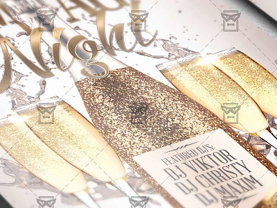 Champagne Night - Club A5 Flyer Template champagne bottle champagne glass chanpagne night gold bottle luxury night royal party vip party night water splash