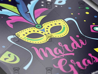 Mardi Gras Celebration - Seasonal A5 Flyer Template carnaval carnival carnival mask costume night mardi gras mardi gras celebration mask mask party masquarade