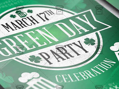 Green Day Party - Seasonal A5 Flyer Template clover green clover lucky irish patricks day pot of gold saint patrick day