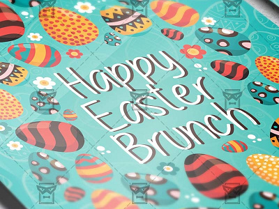 Happy Easter Brunch - Seasonal A5 Flyer Template easter 2018 easter bunny easter celebration easter eggs easter party easter rabbit easter sale egg hunt hipster easter hipster easter party spring party