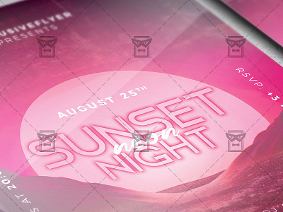 Sunset Night Flyer - Seasonal A5 Template foam party palm beach pool party sun sunset night sunset party