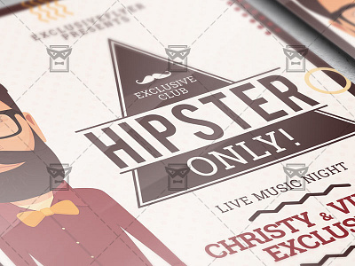 Hipster Only Flyer - Club A5 Template beard hipster hipster life hipster night hipster only hipster party hipster style mustache