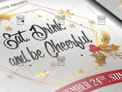 Eat Drink and be Cheerful Flyer - Seasonal A5 Template christmas eve christmas flyer flakes meet santa santa snow snowflakes winter party flyer xmas flyer