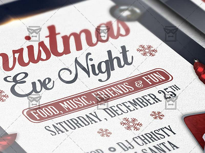 Christmas Eve Flyer - Seasonal A5 Template christmas eve christmas flyer flakes meet santa santa snow snowflakes winter party flyer xmas flyer