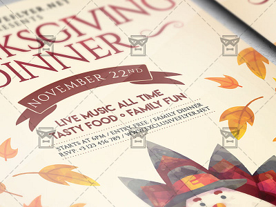 Thanksgiving Family Dinner Flyer - Autumn A5 Template