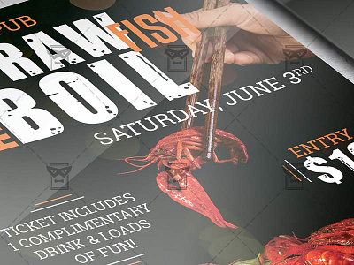 Crawfish Boil Invitation Flyer - Food A5 Template crawfish crawfish boil crawfish festival flyer crawfish flyer crawfish poster crawfish world template fish food food flyer lobster mussel oyster poster promotion psd restaurant sea seafood seafood market shells