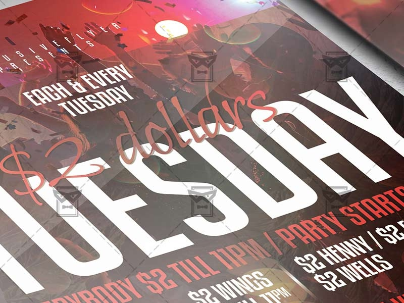 Two Dollars Tuesday - Club A5 Template club flyer design psd flyer dj party flyer dj guest flyer party flyer club party flyer happy hours happy hour flyer two dollar tuesday party