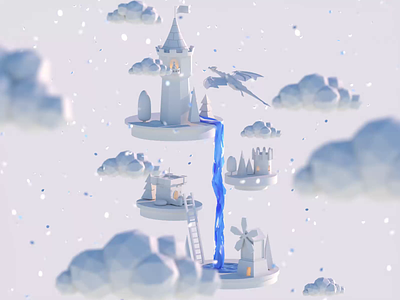 world for children's launcher 3d animation castle cinema4d clouds dragon kids octane princess