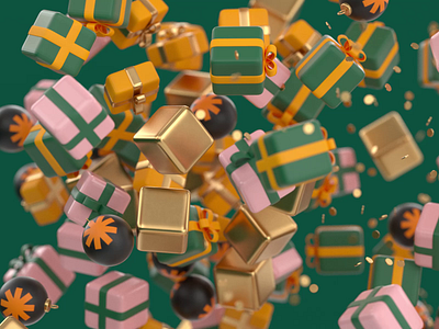 animated Christmas postcard 3d animation cat champagne christmas cinema4d gifts octane