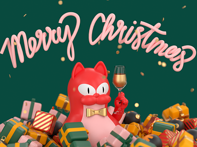 Merry Christmas postard 3d cat christmas cinema4d gifts octane typographics