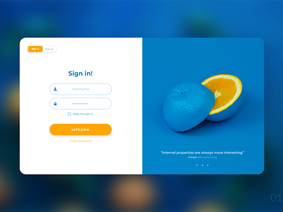 Ui challenge - 01 (log in) blue design flat icon identity illustration login minimal orange orange juice sketch swipe ui ux vector web website