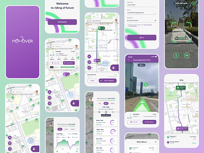 MOOVER - Electric Scooter Rent Application aplication booking clean design electric figma ios map minimal mobile app navigation product rent rental app ride scooter service statistic ui ux