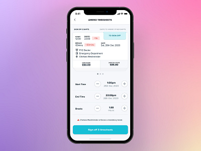 Timesheet Editor app apple application button clean control date design gradient icon ios iphone shift card time ui ux