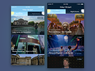 Day & Night Events Application app application dark day events ios iphone light night ui