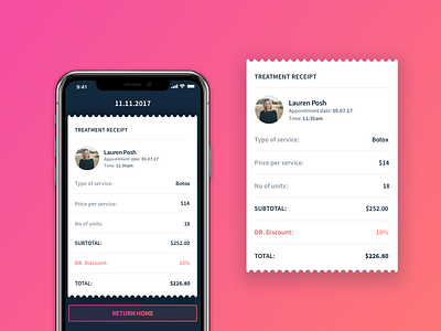 Treatment Receipt app gradient ios iphone payment receipt treatment ui ux x