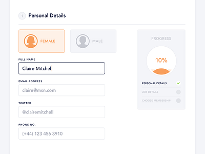 Personal Details Form clean design form input interface job minimal progress ui ux web website