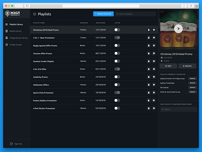 Bar Fridge Playlist Library application clean dark dark app dark theme library media playlist ui ux video web website