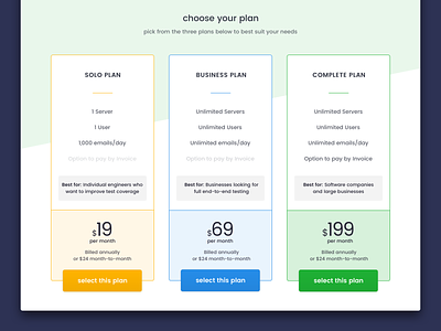 Email Service - Pricing Table