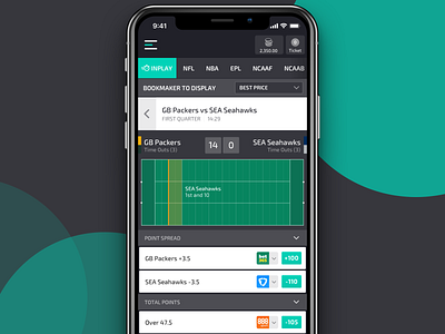 Inplay Betting Screen app application bet blockchain gambling inplay ios iphone sports sports app sports betting ui ux