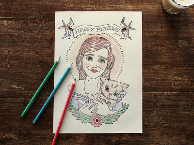 Old School tattoo inspired birthday card birthday card cat illustration old school swallow tattoo