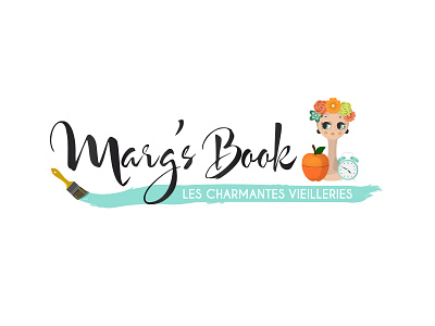 New logo for the French blog : Marg's Book alarm clock apple brush ice bucket illustration illustrator logo margs book margsbook twiggy vector vintage