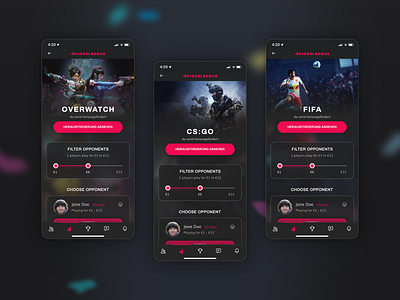 Kingsleague app battle design gaming mobile ui